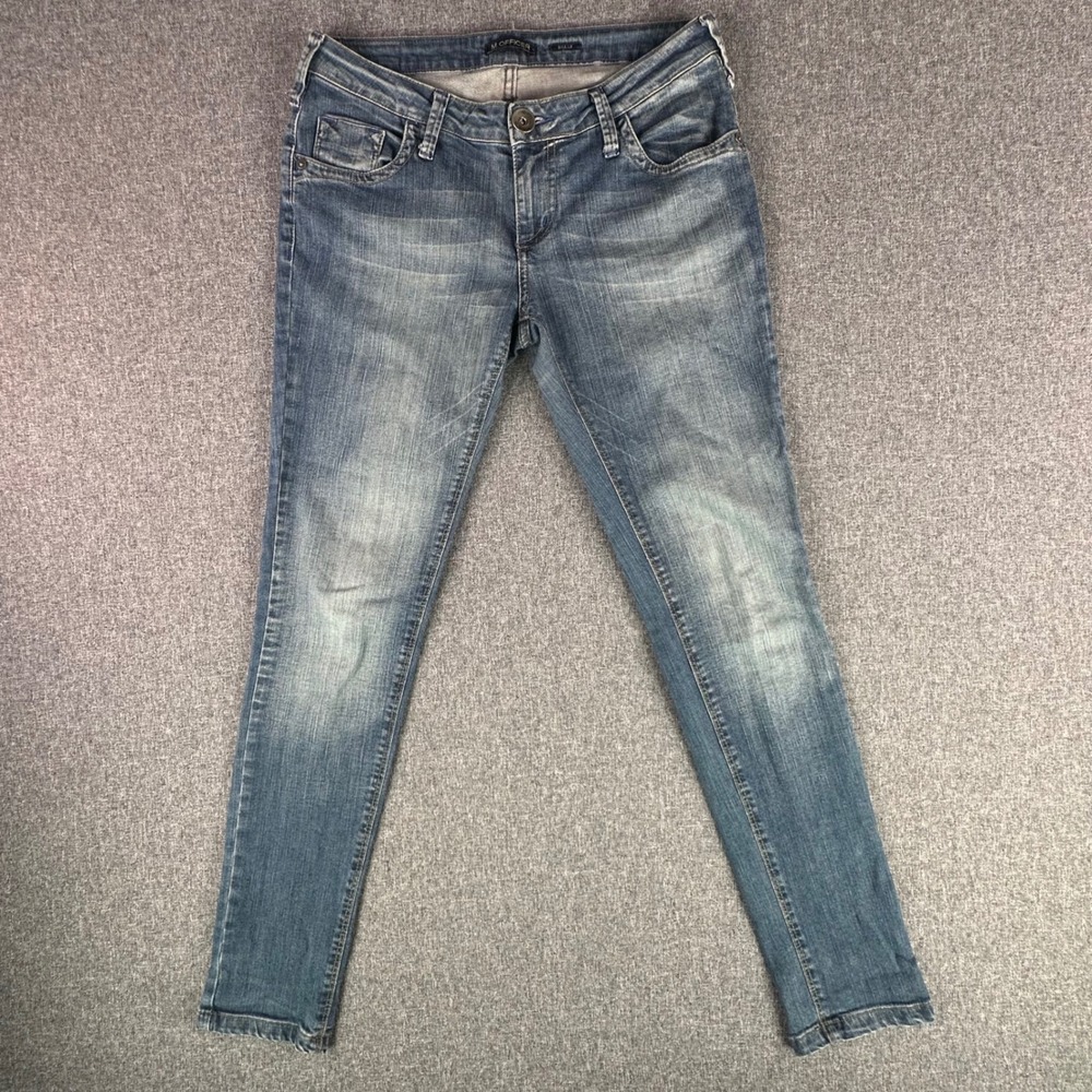 M.Officer Jeans Women 40 Belly Slim Blue Whiskered Tapered Leg Denim Excellent